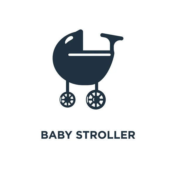 Baby Barnvagn Ikonen Svart Fyllt Vektorillustration Baby Barnvagn Symbol Vit — Stock vektor