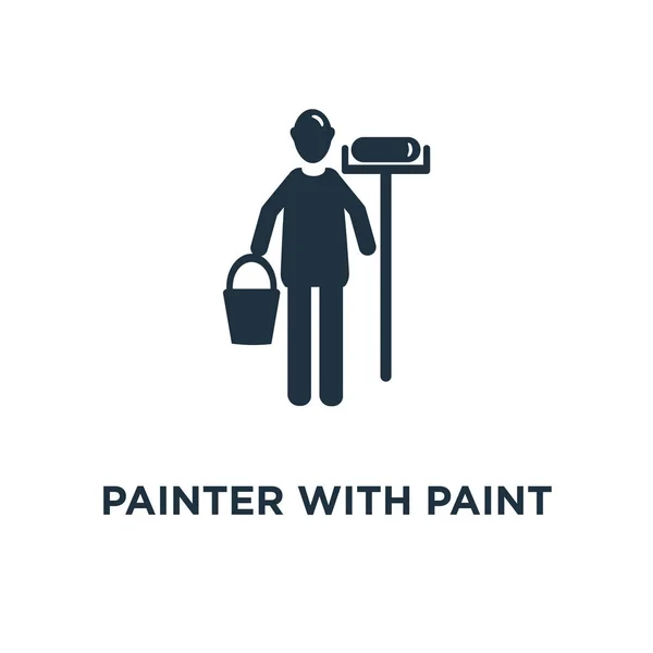 Pintor Com Ícone Rolo Pintura Ilustração Vetorial Cheia Preto Pintor — Vetor de Stock