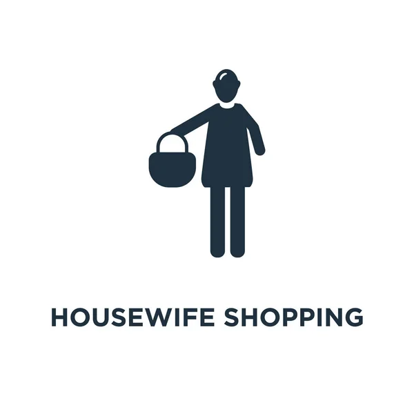 Hausfrau Einkaufen Schwarz Gefüllte Vektorabbildung Hausfrau Shopping Symbol Auf Weißem — Stockvektor