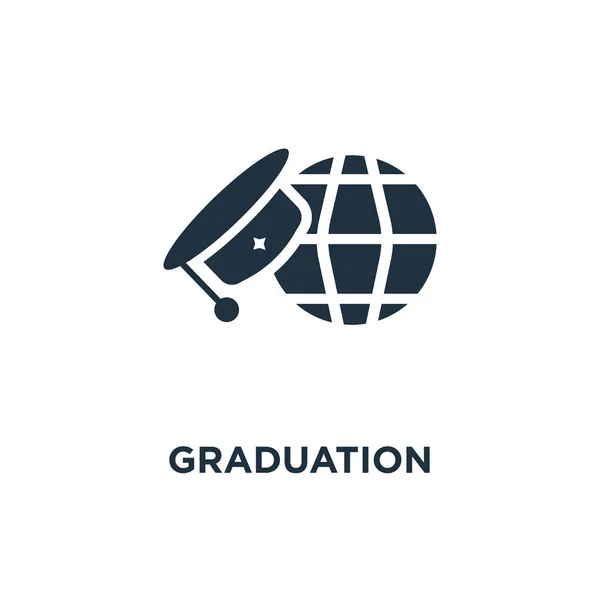 Graduation Icon Black Filled Vector Illustration Graduation Symbol White Background — Stock Vector