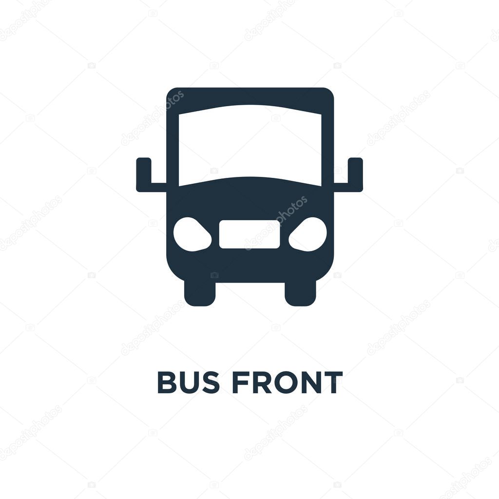 Bus front icon. Black filled vector illustration. Bus front symbol on white background. Can be used in web and mobile.