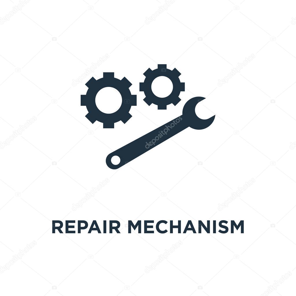 Repair mechanism icon. Black filled vector illustration. Repair mechanism symbol on white background. Can be used in web and mobile.