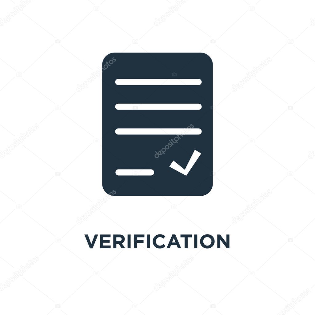 Verification icon. Black filled vector illustration. Verification symbol on white background. Can be used in web and mobile.