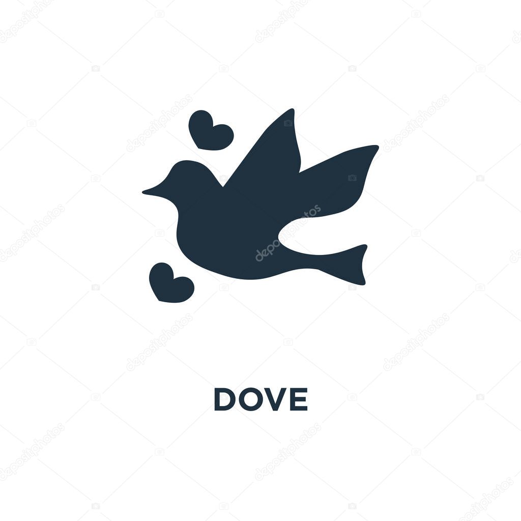 Dove icon. Black filled vector illustration. Dove symbol on white background. Can be used in web and mobile.