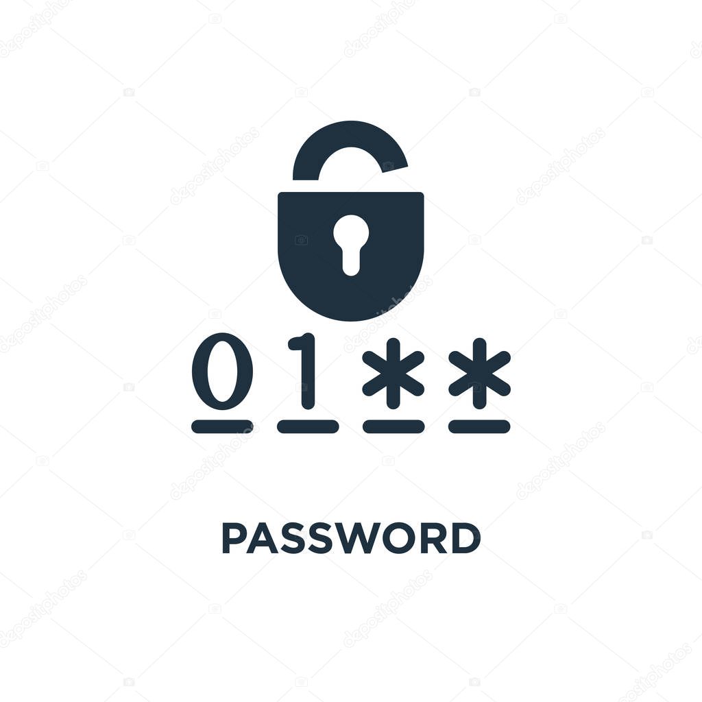 Password icon. Black filled vector illustration. Password symbol on white background. Can be used in web and mobile.