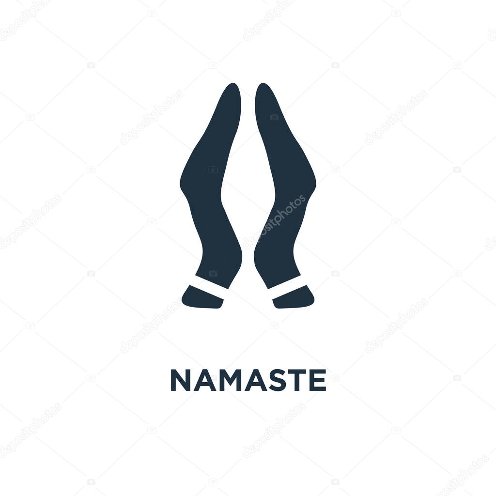 Namaste icon. Black filled vector illustration. Namaste symbol on white background. Can be used in web and mobile.