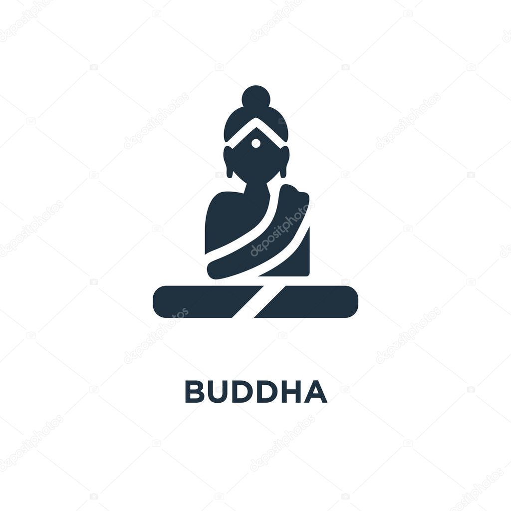 Buddha icon. Black filled vector illustration. Buddha symbol on white background. Can be used in web and mobile.