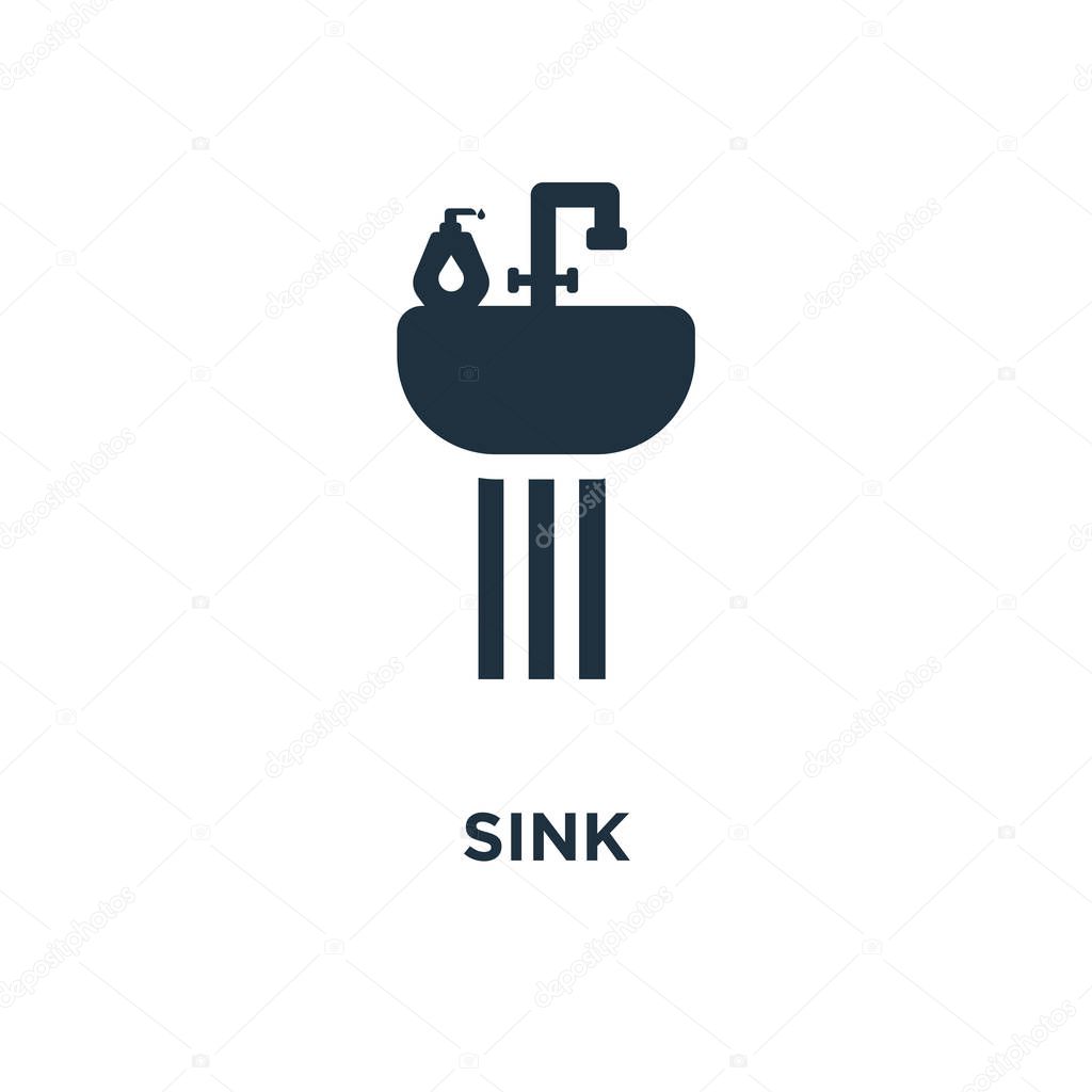 Sink icon. Black filled vector illustration. Sink symbol on white background. Can be used in web and mobile.