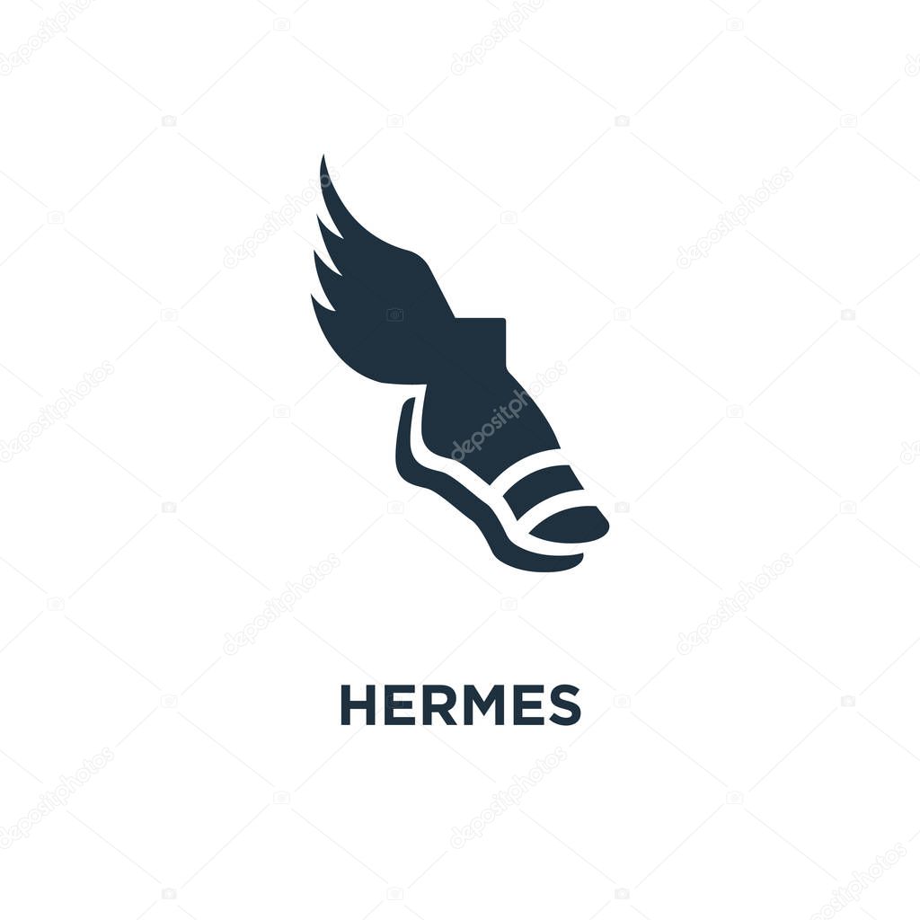Hermes icon. Black filled vector illustration. Hermes symbol on white background. Can be used in web and mobile.