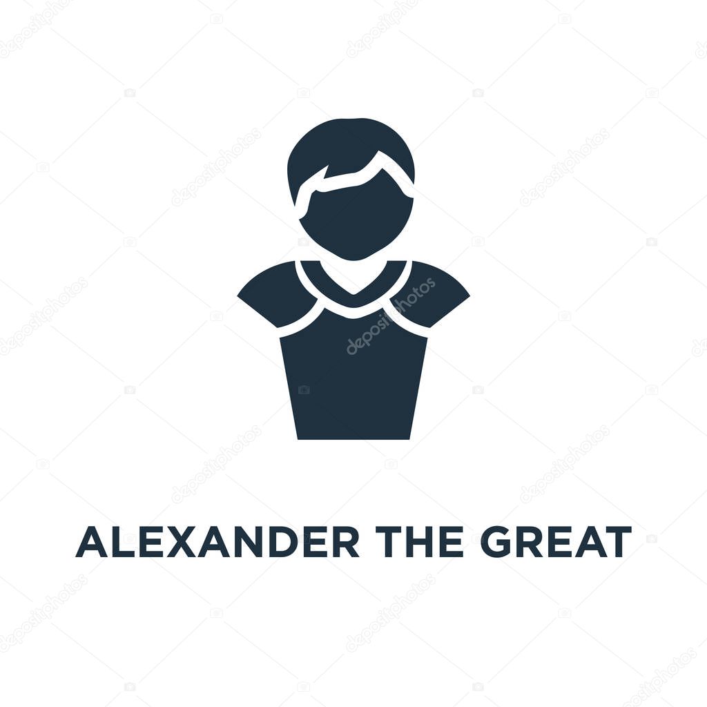 Alexander the great icon. Black filled vector illustration. Alexander the great symbol on white background. Can be used in web and mobile.