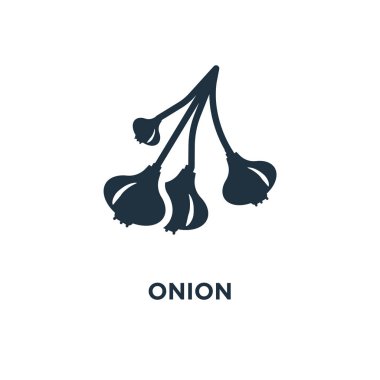 Soğan simgesi. Siyah vektör çizim dolu. Beyaz arka plan soğan sembolü. Web ve mobil kullanılabilir.