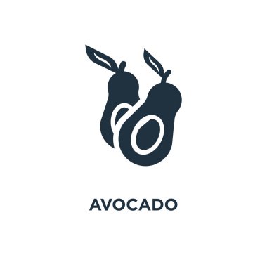 Avokado simgesi. Siyah vektör çizim dolu. Beyaz arka plan üzerinde avokado sembolü. Web ve mobil kullanılabilir.