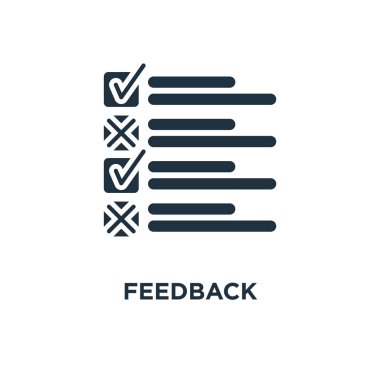 Geri bildirim simgesi. Siyah vektör çizim dolu. Beyaz arka plan üzerinde geri bildirim simgesi. Web ve mobil kullanılabilir.