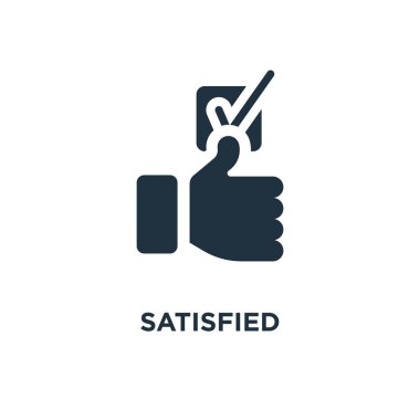 Memnun simgesi. Siyah vektör çizim dolu. Beyaz arka plan memnun sembolü. Web ve mobil kullanılabilir.