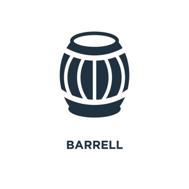 Barrell simgesi. Siyah vektör çizim dolu. Beyaz arka plan Barrell sembolü. Web ve mobil kullanılabilir.