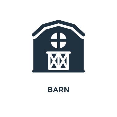 Barn simgesi. Siyah vektör çizim dolu. Beyaz arka plan ahır sembolü. Web ve mobil kullanılabilir.