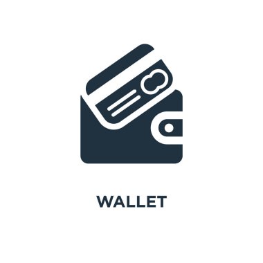 M-cüzdan simgesi. Siyah vektör çizim dolu. M-cüzdan sembolü beyaz arka plan üzerinde. Web ve mobil kullanılabilir.