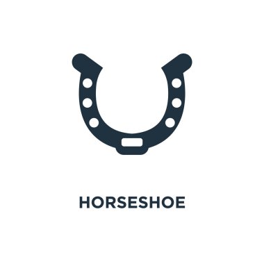 At nalı simgesi. Siyah vektör çizim dolu. Beyaz arka plan at nalı sembolü. Web ve mobil kullanılabilir.