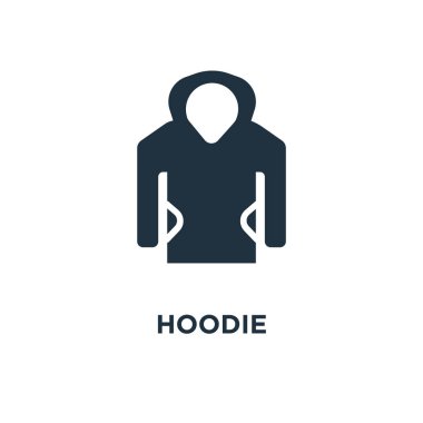 Hoodie simgesi. Siyah vektör çizim dolu. Beyaz arka plan hoodie sembolü. Web ve mobil kullanılabilir.