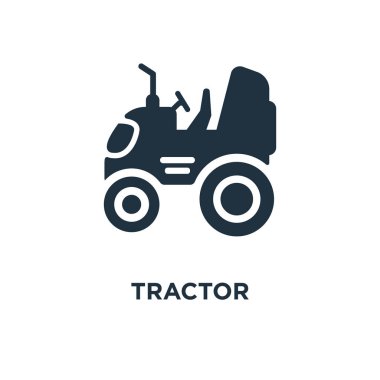 Traktör simgesi. Siyah vektör çizim dolu. Beyaz arka plan traktör sembolü. Web ve mobil kullanılabilir.