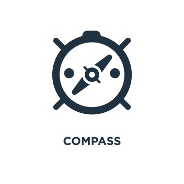 Pusula simgesini. Siyah vektör çizim dolu. Beyaz arka plan sembolü pusula. Web ve mobil kullanılabilir.