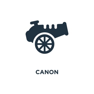 Canon simgesi. Siyah vektör çizim dolu. Beyaz arka plan üzerinde Canon sembolü. Web ve mobil kullanılabilir.