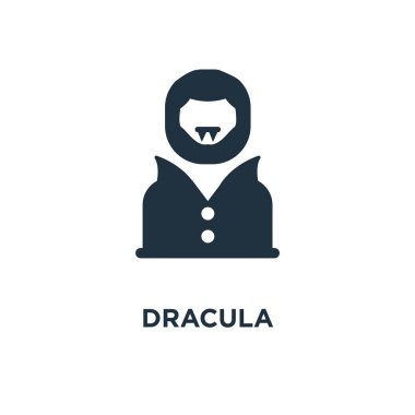 Drakula kutsal kişilerin resmi. Siyah vektör çizim dolu. Beyaz arka plan Dracula sembolü. Web ve mobil kullanılabilir.