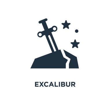 Excalibur icon. Black filled vector illustration. Excalibur symbol on white background. Can be used in web and mobile. clipart