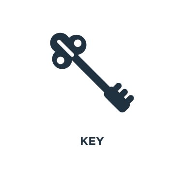 Anahtar simgesi. Siyah vektör çizim dolu. Beyaz arka plan üzerinde anahtar simgesi. Web ve mobil kullanılabilir.