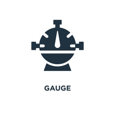 Ölçer simgesi. Siyah vektör çizim dolu. Beyaz arka plan göstergesi sembolü. Web ve mobil kullanılabilir.