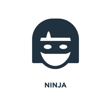 Ninja simgesi. Siyah vektör çizim dolu. Beyaz arka plan Ninja sembolü. Web ve mobil kullanılabilir.