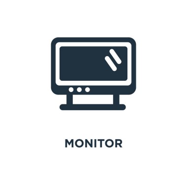 Monitör simgesini. Siyah vektör çizim dolu. Monitör simgesi beyaz arka plan üzerinde. Web ve mobil kullanılabilir.