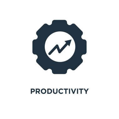 Verimlilik simgesi. Siyah vektör çizim dolu. Beyaz arka plan verimlilik sembolü. Web ve mobil kullanılabilir.