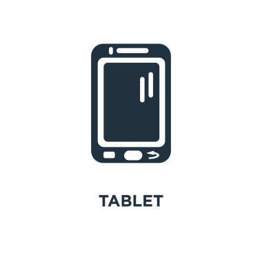 Tablet simgesi. Siyah vektör çizim dolu. Beyaz arka plan tablet sembolü. Web ve mobil kullanılabilir.