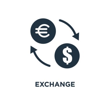 Exchange simgesi. Siyah vektör çizim dolu. Beyaz arka plan üzerinde Borsası sembolü. Web ve mobil kullanılabilir.