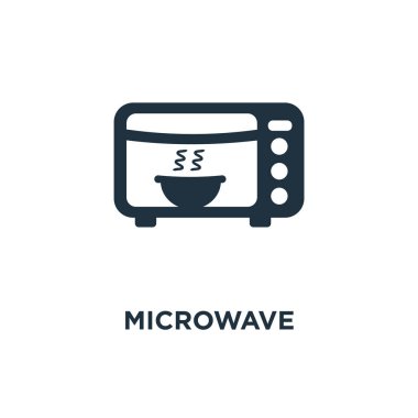 Mikrodalga simgesi. Siyah vektör çizim dolu. Beyaz arka plan üzerinde mikrodalga sembol. Web ve mobil kullanılabilir.