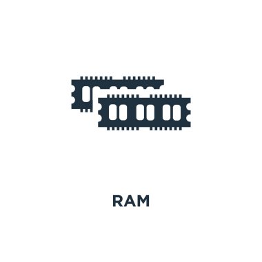 RAM simgesi. Siyah vektör çizim dolu. Beyaz arka plan RAM sembolü. Web ve mobil kullanılabilir.