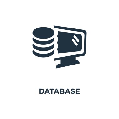 Veritabanı simgesi. Siyah vektör çizim dolu. Beyaz arka plan veritabanı sembolü. Web ve mobil kullanılabilir.