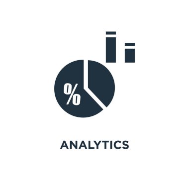 Analytics simgesi. Siyah vektör çizim dolu. Beyaz arka plan Analytics sembolü. Web ve mobil kullanılabilir.