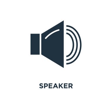 Hoparlör simgesi. Siyah vektör çizim dolu. Beyaz arka plan üzerinde hoparlör simgesi. Web ve mobil kullanılabilir.