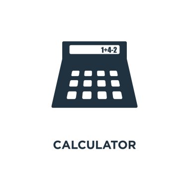 Hesap makinesi simge. Siyah vektör çizim dolu. Beyaz arka plan üzerinde hesap makinesi simge. Web ve mobil kullanılabilir.