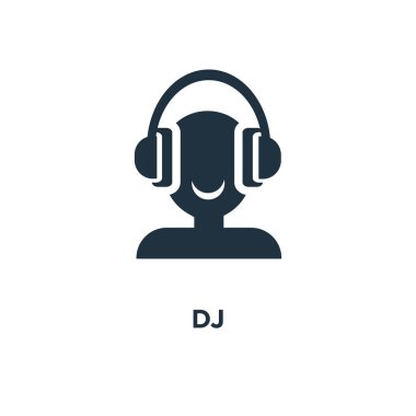 DJ simgesi. Siyah vektör çizim dolu. Beyaz arka plan DJ sembolü. Web ve mobil kullanılabilir.