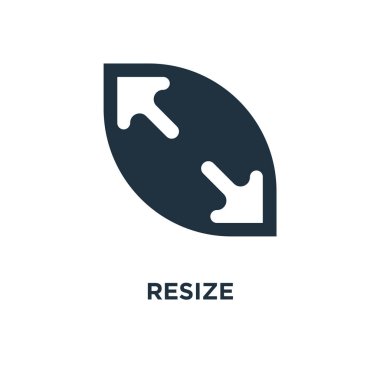 Simgesini yeniden boyutlandırın. Siyah vektör çizim dolu. Beyaz arka plan sembolü yeniden boyutlandırın. Web ve mobil kullanılabilir.