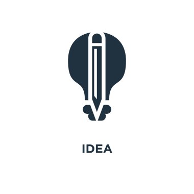 Fikir simgesi. Siyah vektör çizim dolu. Beyaz arka plan üzerinde fikir sembolü. Web ve mobil kullanılabilir.