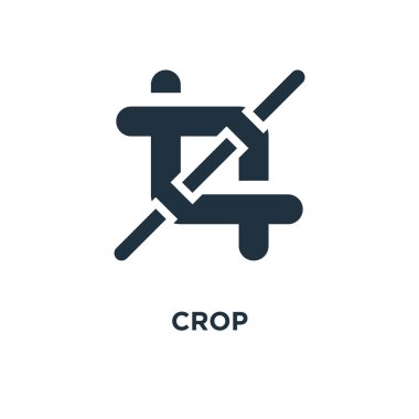 Kırpma simgesi. Siyah vektör çizim dolu. Beyaz arka plan üzerinde kırpma simgesi. Web ve mobil kullanılabilir.