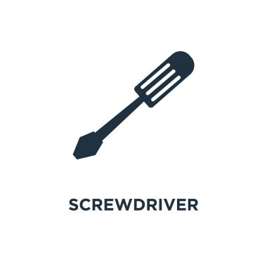 Tornavida simgesi. Siyah vektör çizim dolu. Beyaz arka plan tornavida sembolü. Web ve mobil kullanılabilir.