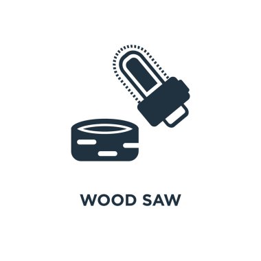 Simge ahşap gördüm. Siyah vektör çizim dolu. Beyaz arka plan ağaç gördüm sembolü. Web ve mobil kullanılabilir.