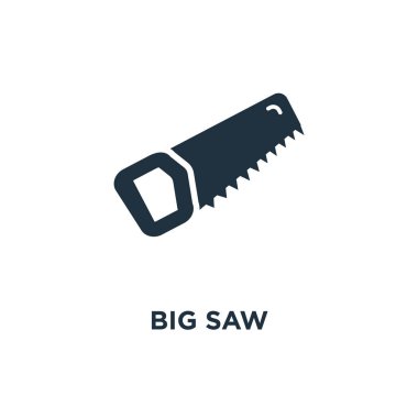 Büyük testere simgesi. Siyah vektör çizim dolu. Beyaz arka plan büyük testere sembolü. Web ve mobil kullanılabilir.