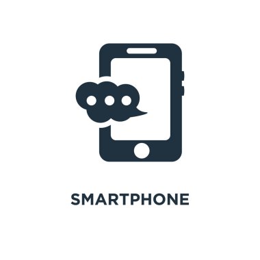 Akıllı telefon simgesi. Siyah vektör çizim dolu. Beyaz arka plan Smartphone sembolü. Web ve mobil kullanılabilir.