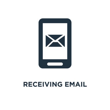 Alıcı e-posta simgesi. Siyah vektör çizim dolu. Alıcı e-posta simgesi beyaz arka plan üzerinde. Web ve mobil kullanılabilir.